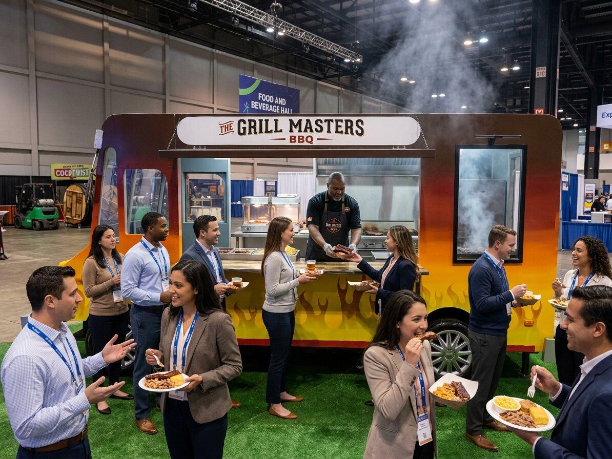 The Road King BBQ food truck facade at a corporate event