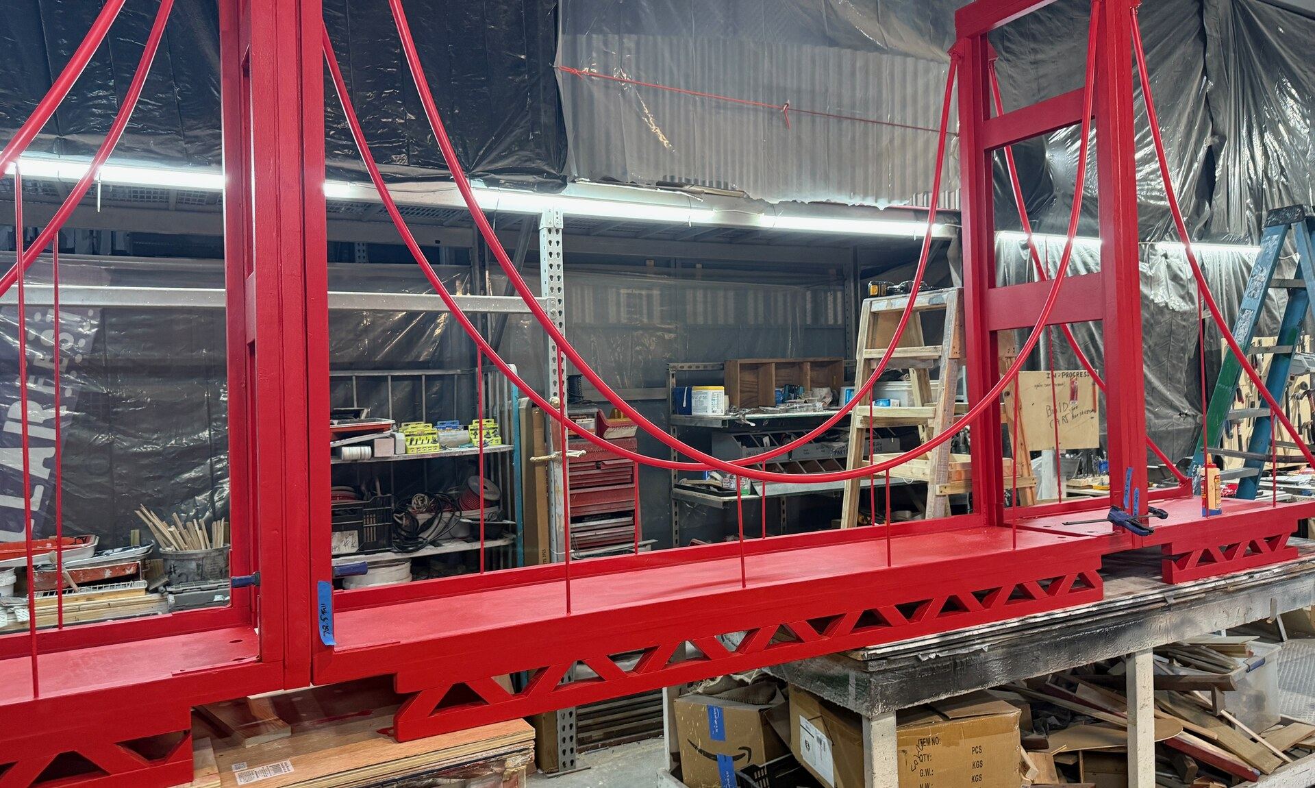A custom Golden Gate Bridge arch under construction in the Florida Fresh fabrication shop