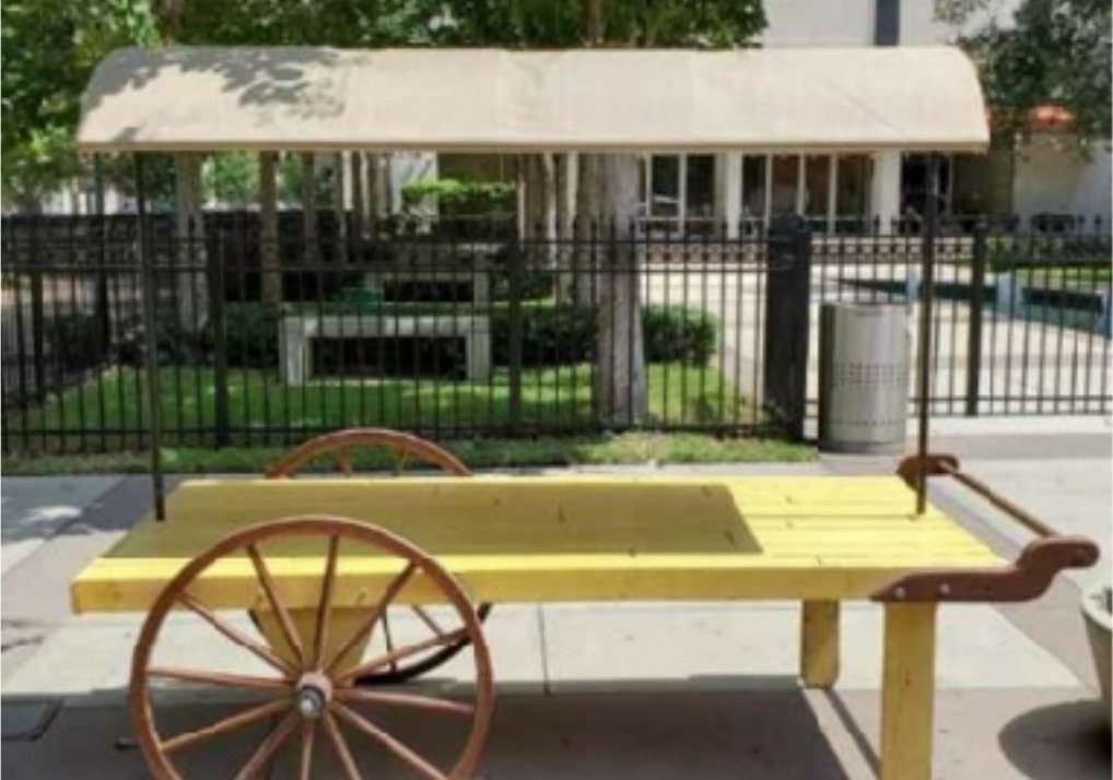Wooden vendor cart with barrel canopy