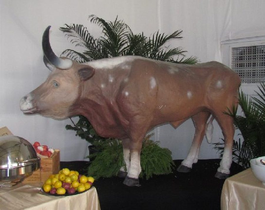 Life-size brown bull statue