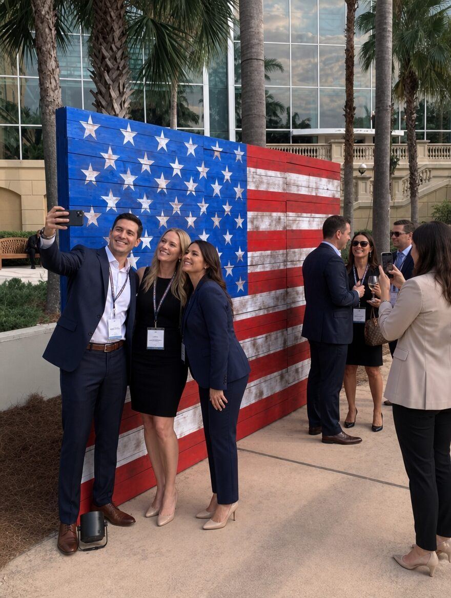 Large American flag photo wall