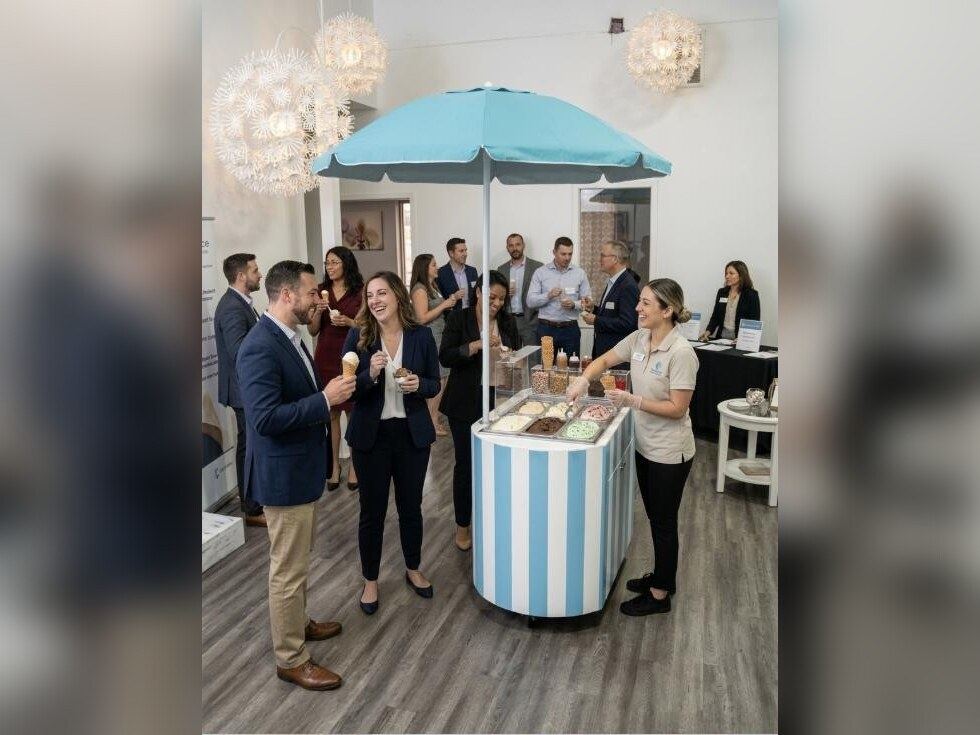 White wooden ice cream serving cart