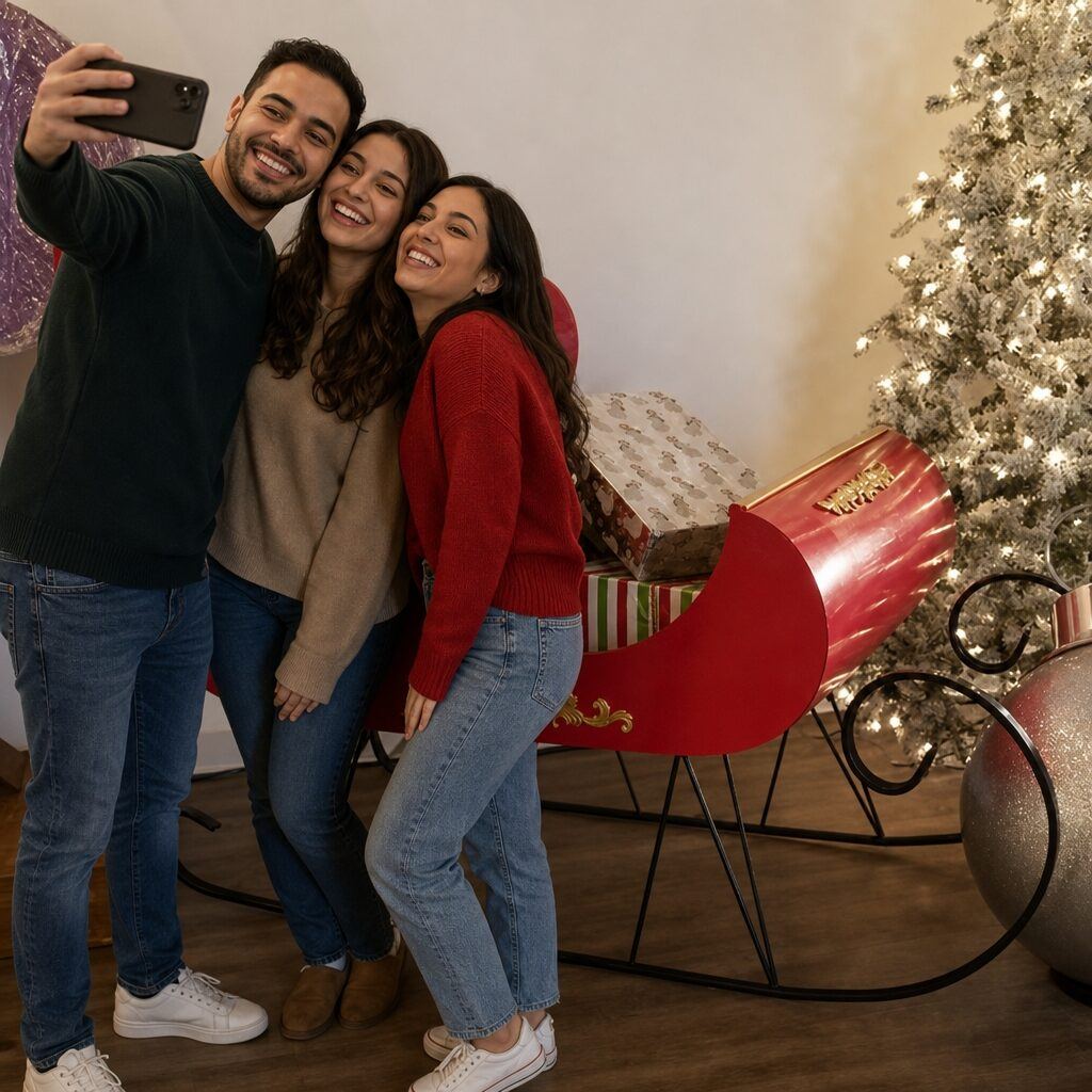 Red Santa sleigh photo moment
